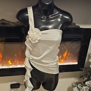 Fashion Nova White One-Shoulder Top